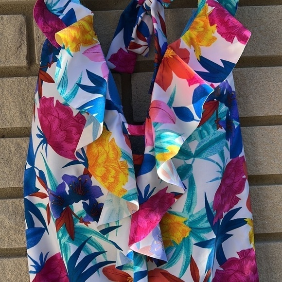 Bleu Rod Beattie Ruffle Lattice Plunge One Piece Swimsuit Sz 8 - Picture 4 of 13